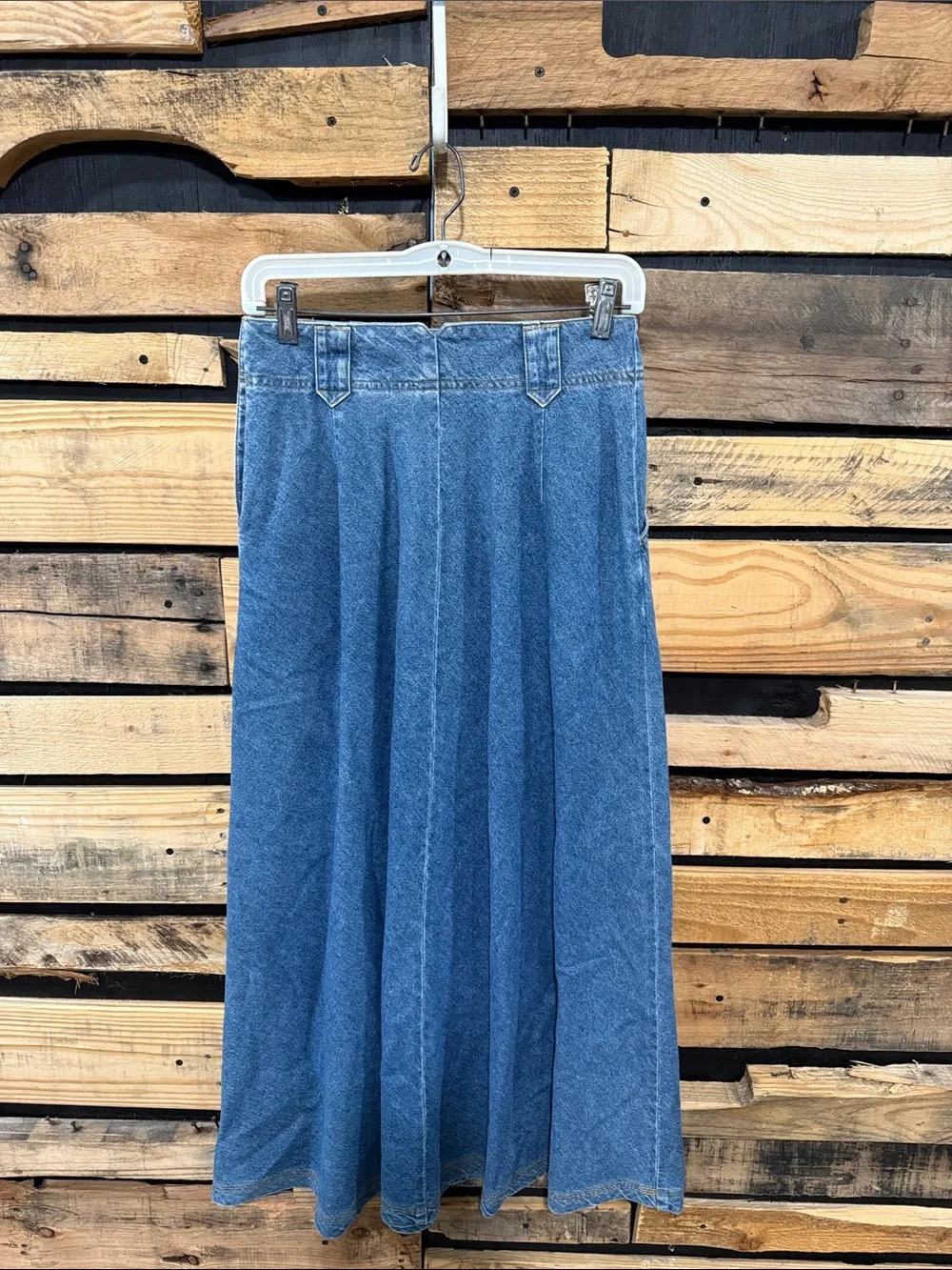 Vintage Eddie Bauer Long Denim Maxi Skirt Sz 10T Modest Pleated Button Blue Jean